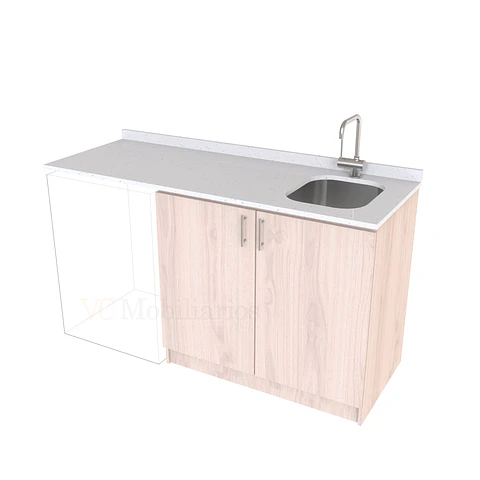 Mueble para logia de 160cm con lavadero y cubierta de cuarzo / M1-1634-MLO / Nougat