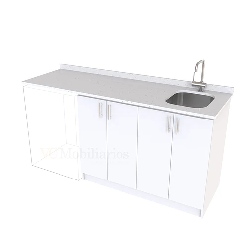 Mueble para logia de 180cm con lavadero y cubierta de cuarzo / M1-1834-MLO / Blanco
