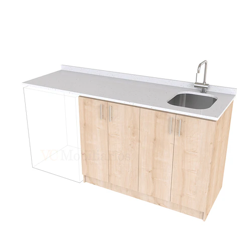 Mueble para logia de 180cm con lavadero y cubierta de cuarzo / M1-1834-MLO / Rustico