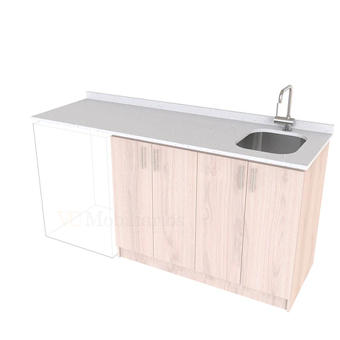 Mueble para logia de 180cm con lavadero y cubierta de cuarzo / M1-1834-MLO / Nougat