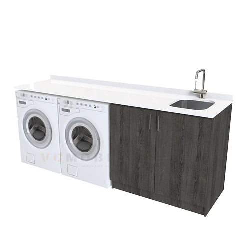 Mueble para logia de 200cm con lavadero y cubierta de cuarzo / M1-2030-MLO / Espresso