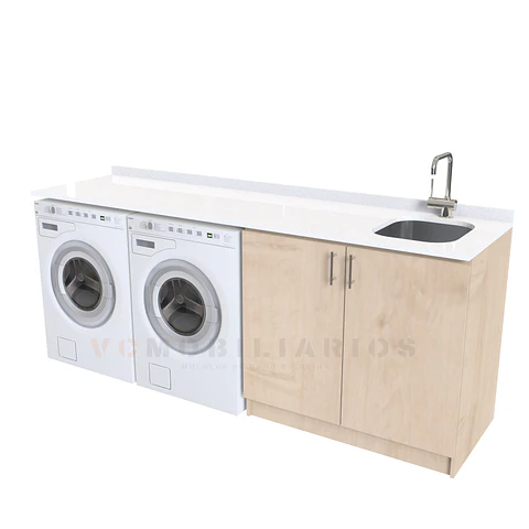 Mueble para logia de 200cm con lavadero y cubierta de cuarzo / M1-2030-MLO / Rustico