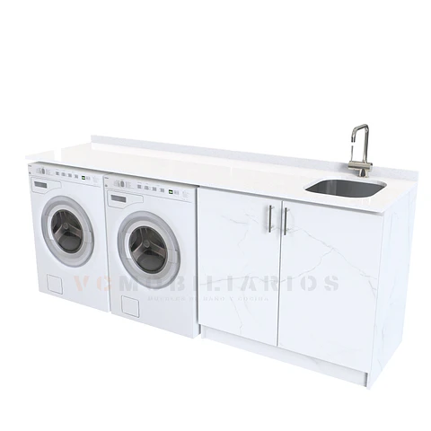 Mueble para logia de 200cm con lavadero y cubierta de cuarzo / M1-2030-MLO / Marmara