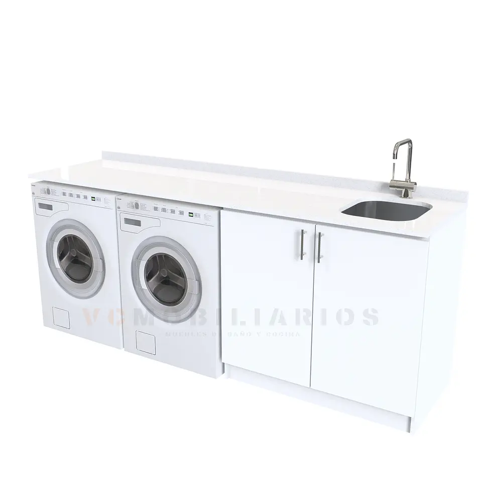 Mueble para logia de 200cm con lavadero y cubierta de cuarzo / M1-2030-MLO / Blanco 1