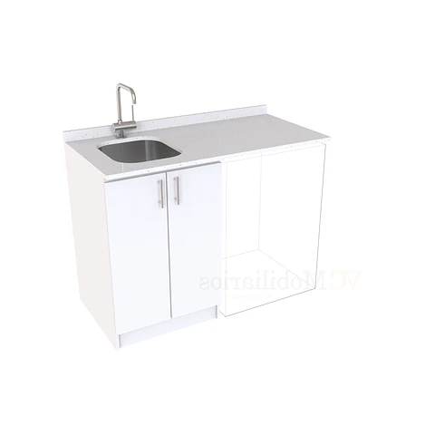 Mueble para logia de 120cm con lavadero y cubierta de cuarzo / M1-1234-MLO / Blanco