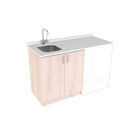 Mueble para logia de 140cm con lavadero y cubierta de cuarzo / M1-1434-MLO / Nougat