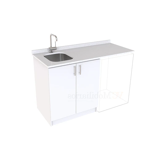 Mueble para logia de 140cm con lavadero y cubierta de cuarzo / M1-1434-MLO / Blanco