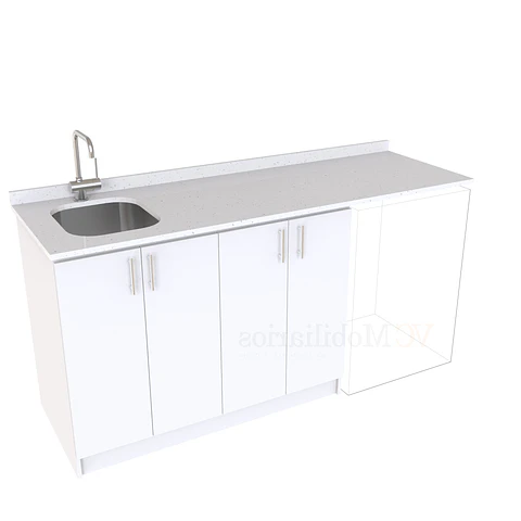Mueble para logia de 180cm con lavadero y cubierta de cuarzo / M1-1834-MLO / Blanco