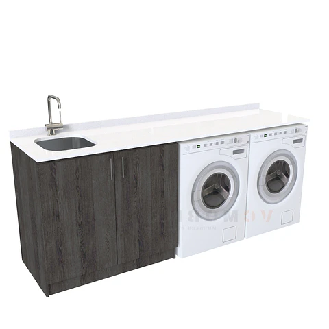 Mueble para logia de 200cm con lavadero y cubierta de cuarzo / M1-2030-MLO / Espresso