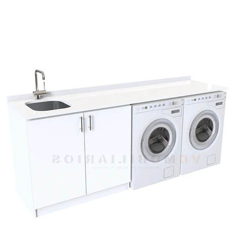 Mueble para logia de 220cm con lavadero y cubierta de cuarzo / M1-2230-MLO / Blanco
