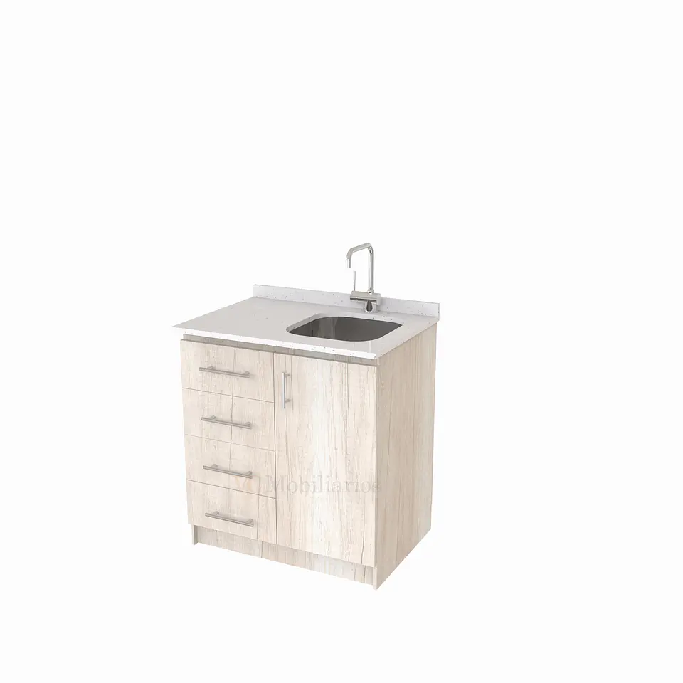 Mueble lavaplatos Simple de 80 cm / Cuarzo blanco galaxys / Izquierdo / Toscana 1