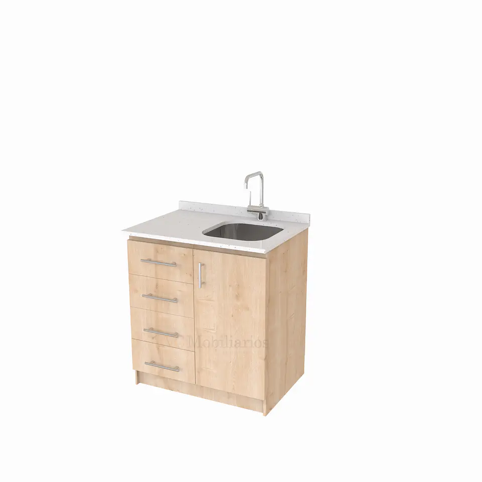 Mueble lavaplatos Simple de 80 cm / Cuarzo blanco galaxys / Izquierdo / Rustico 1