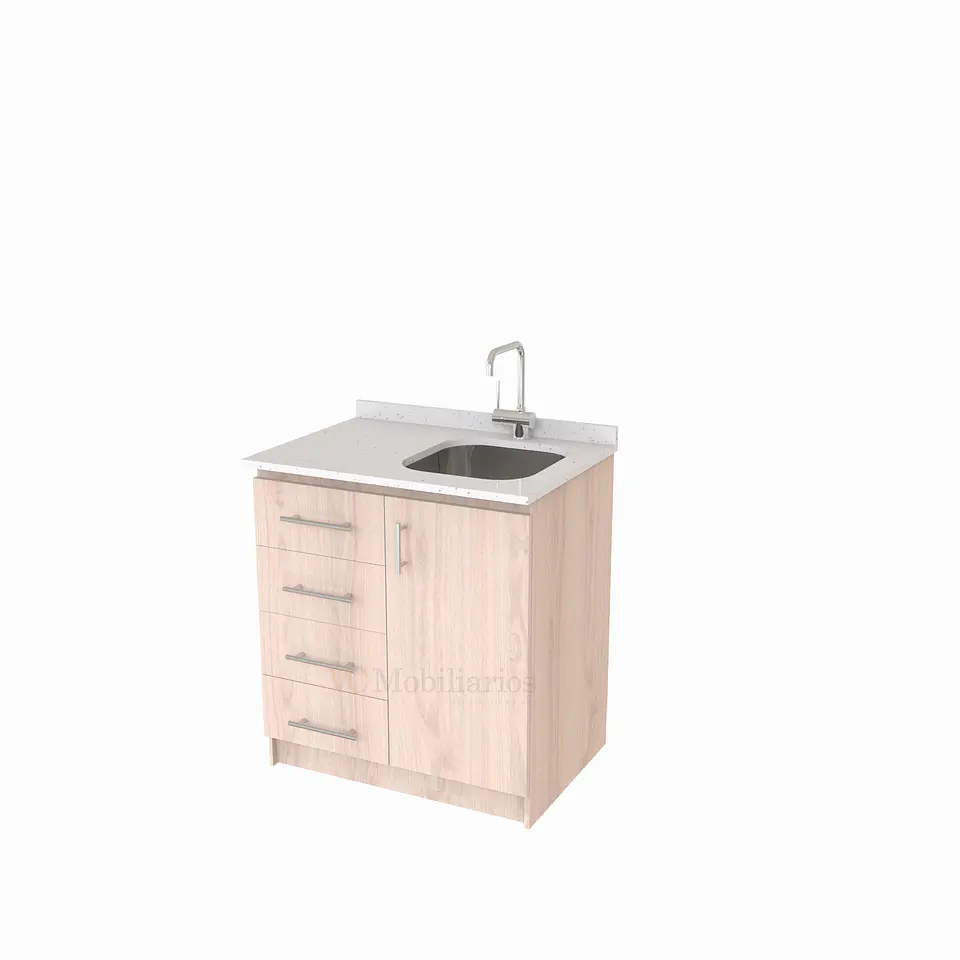 Mueble lavaplatos Simple de 80 cm / Cuarzo blanco galaxys / Izquierdo / Nougat 1