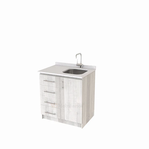 Mueble lavaplatos Simple de 80 cm / Cuarzo blanco galaxys / Izquierdo / Legno