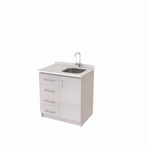 Mueble lavaplatos Simple de 80 cm / Cuarzo blanco galaxys / Izquierdo / Giorno