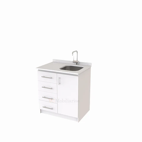 Mueble lavaplatos Simple de 80 cm / Cuarzo blanco galaxys / Izquierdo / Blanco