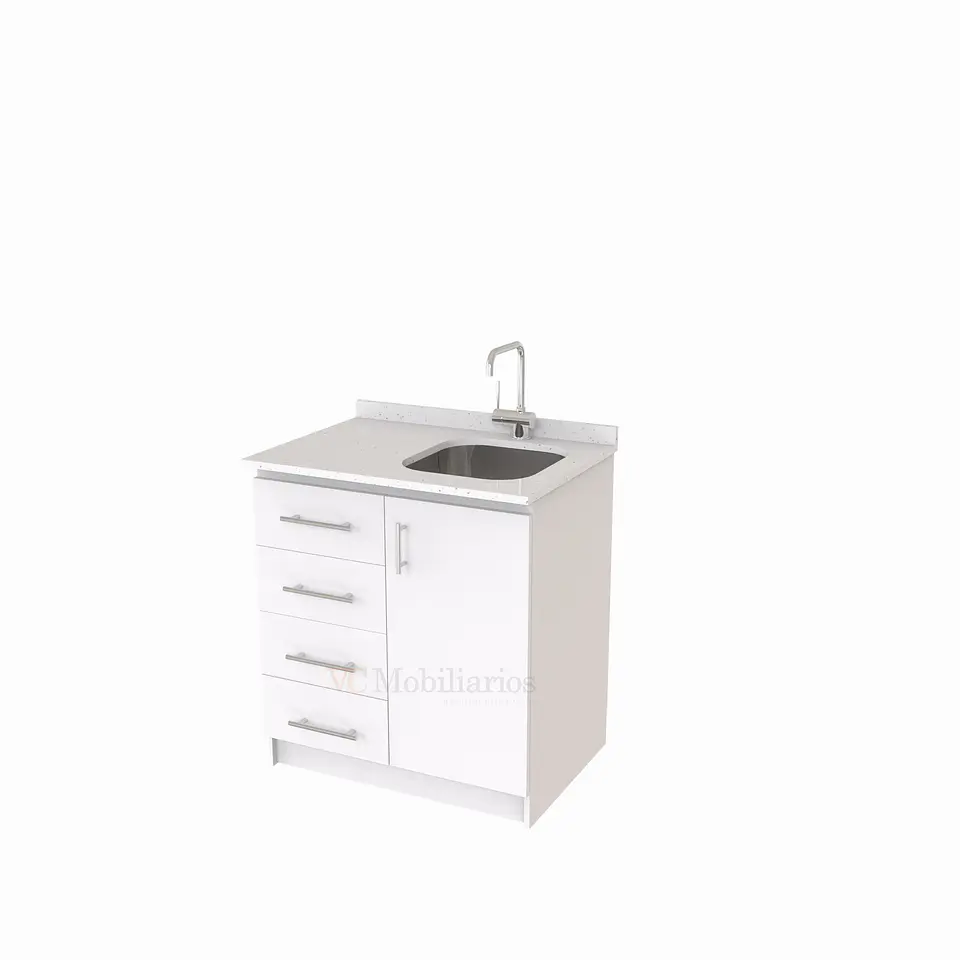 Mueble lavaplatos Simple de 80 cm / Cuarzo blanco galaxys / Izquierdo / Blanco 1
