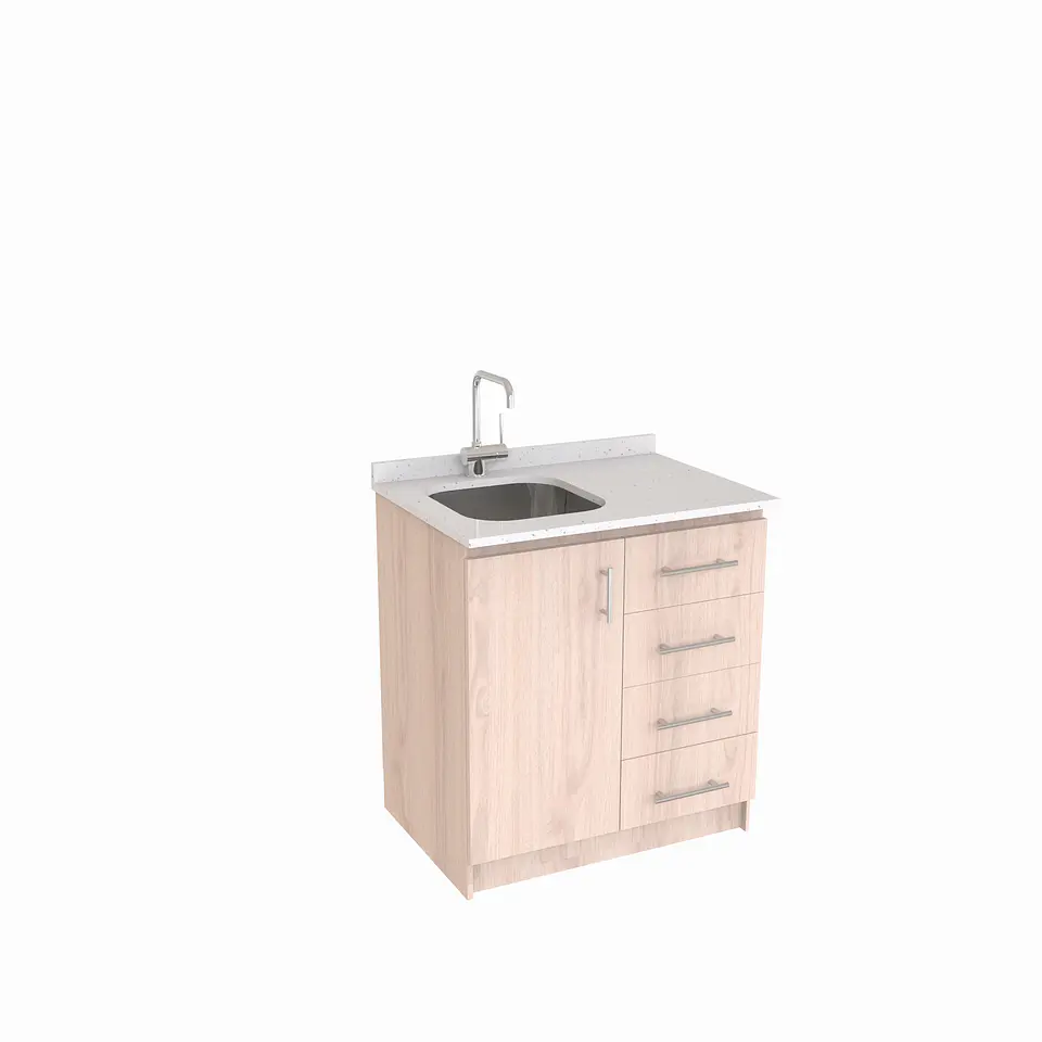 Mueble lavaplatos Simple de 80 cm / Cuarzo blanco galaxys / Derecho / Nougat 1