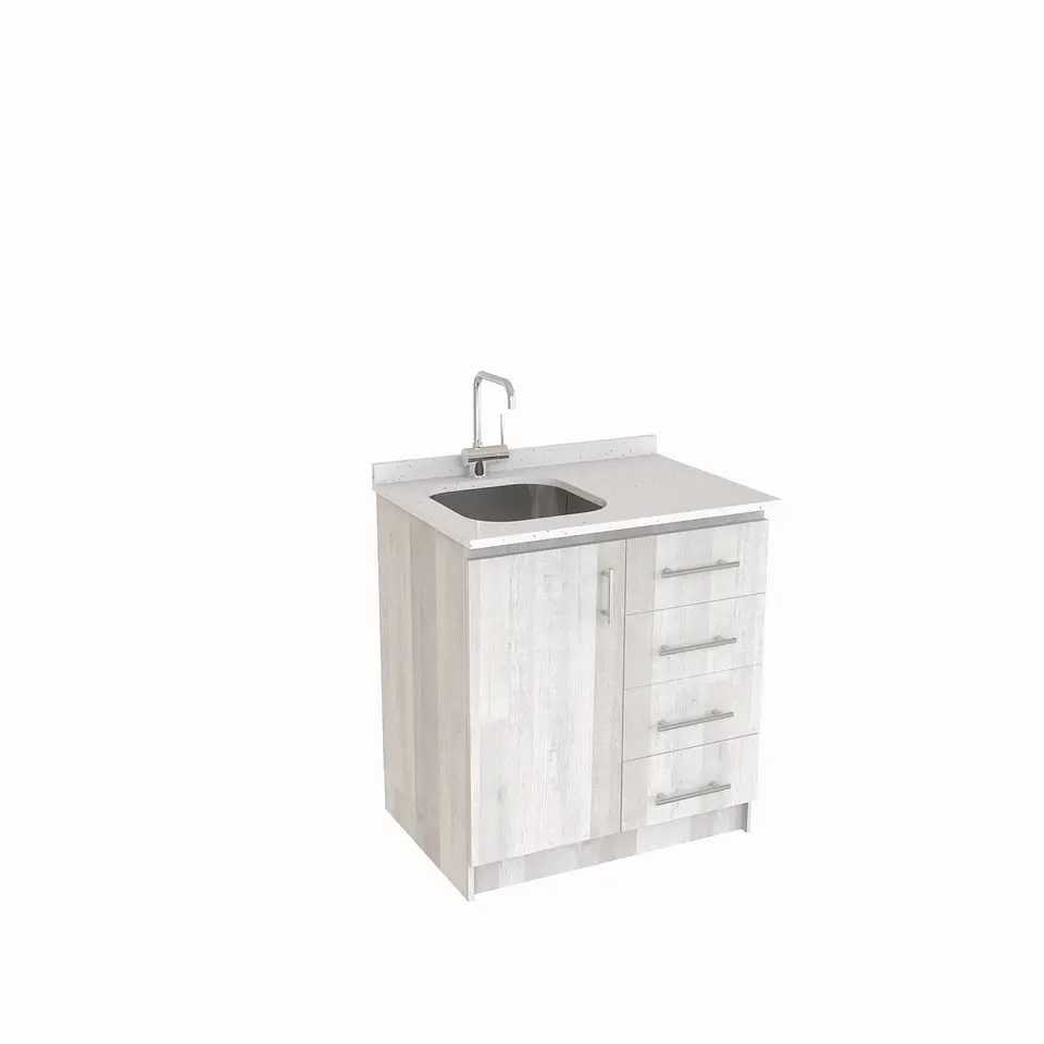 Mueble lavaplatos Simple de 80 cm / Cuarzo blanco galaxys / Derecho / Legno 1