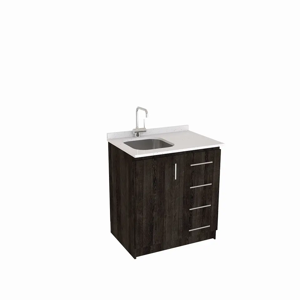 Mueble lavaplatos Simple de 80 cm / Cuarzo blanco galaxys / Derecho / Espresso 1