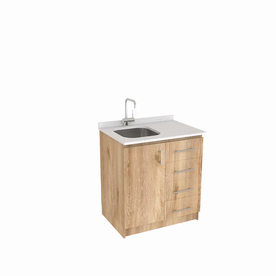 Mueble lavaplatos Simple de 80 cm / Cuarzo blanco galaxys / Derecho / Cava 1