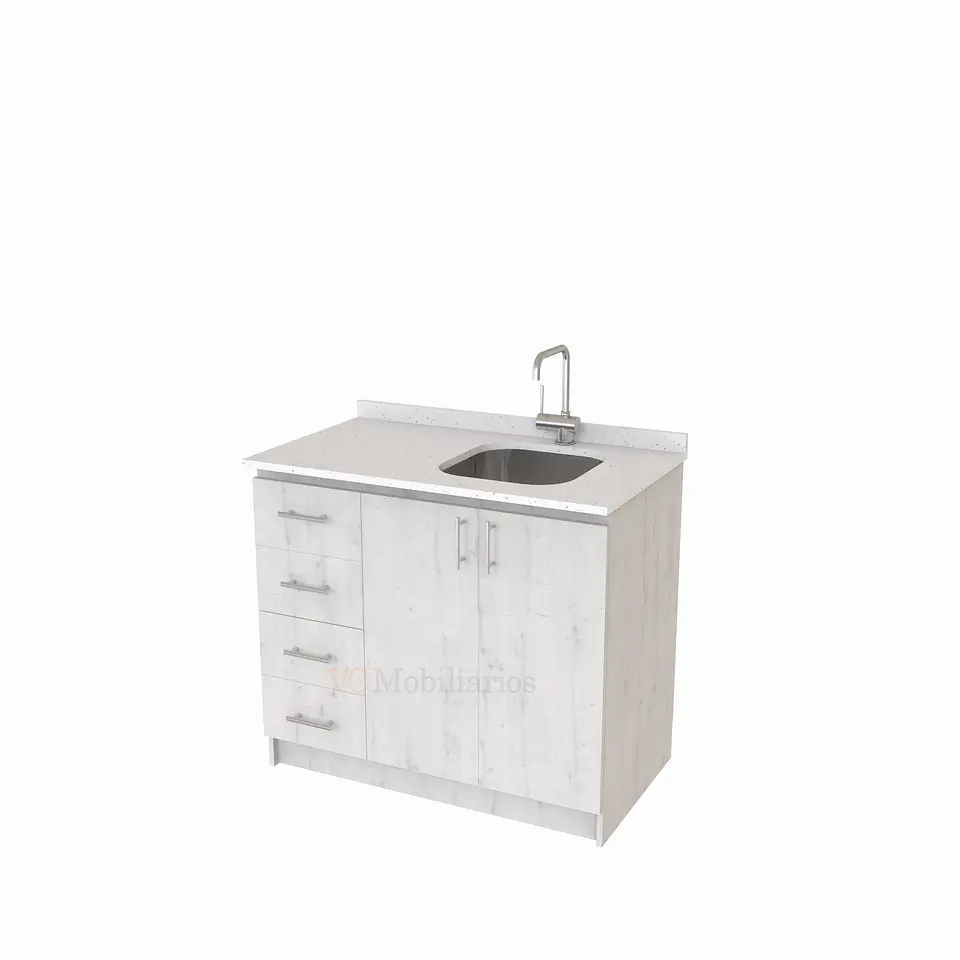 Mueble lavaplatos Simple de 100 cm / Cuarzo blanco galaxys / izquierdo / Alaska 1