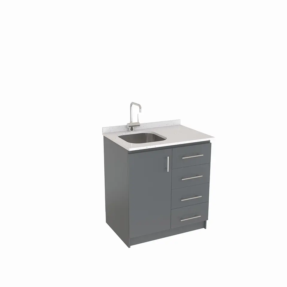 Mueble lavaplatos Simple de 90 cm / Cuarzo blanco galaxys / Derecho / Grafito 1