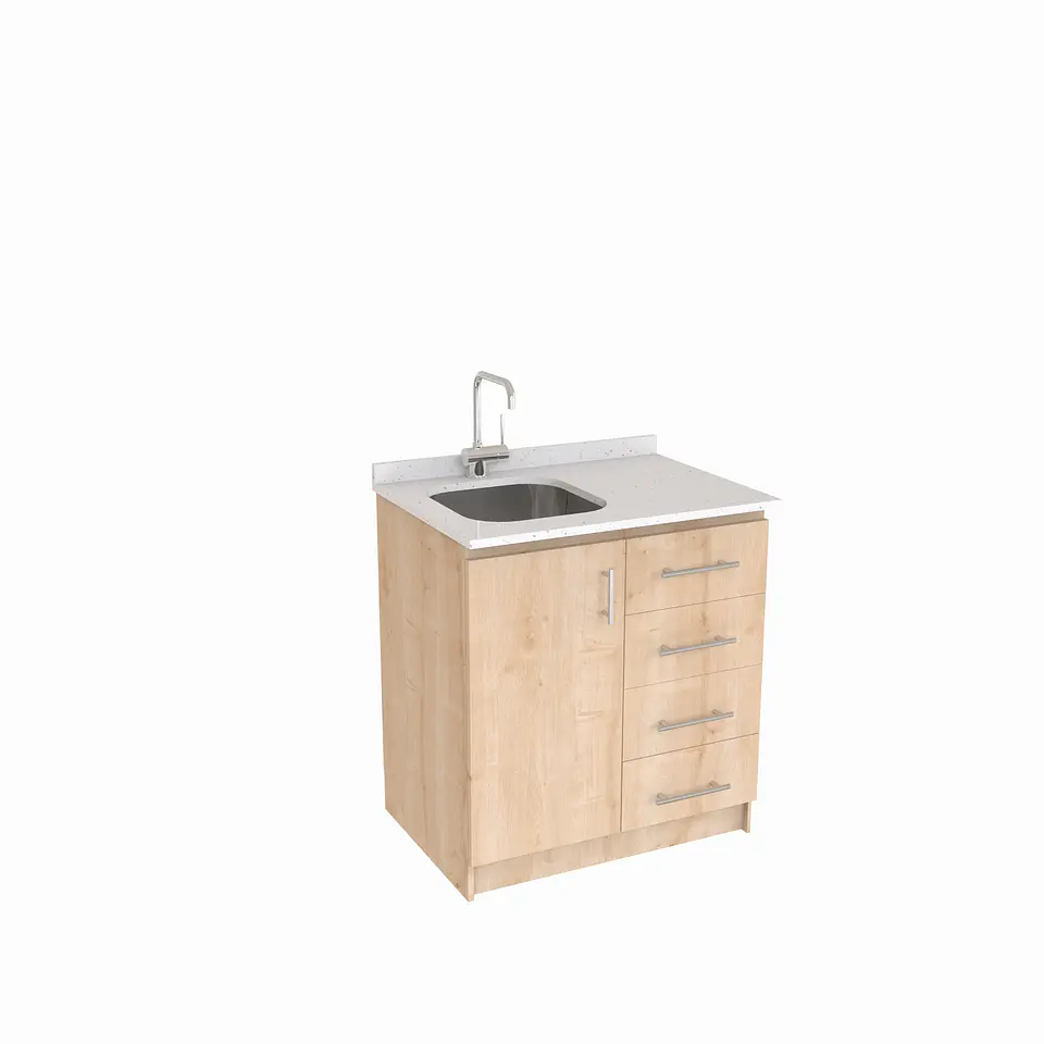 Mueble lavaplatos Simple de 90 cm / Cuarzo blanco galaxys / Derecho / Rustico 1