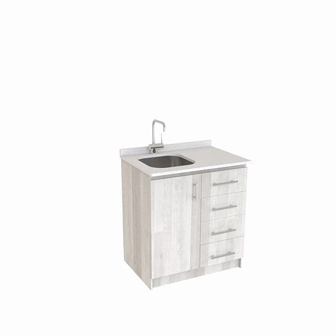 Mueble lavaplatos Simple de 90 cm / Cuarzo blanco galaxys / Derecho / Legno