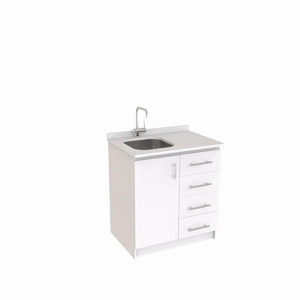 Mueble lavaplatos Simple de 90 cm / Cuarzo blanco galaxys / Derecho / Blanco 1