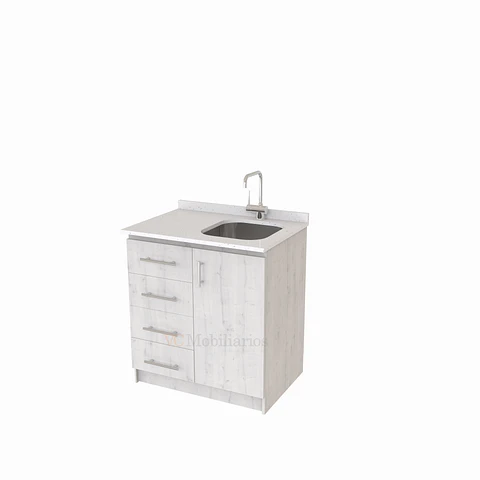 Mueble lavaplatos Simple de 90 cm / Cuarzo blanco galaxys / Izquierdo / Alaska