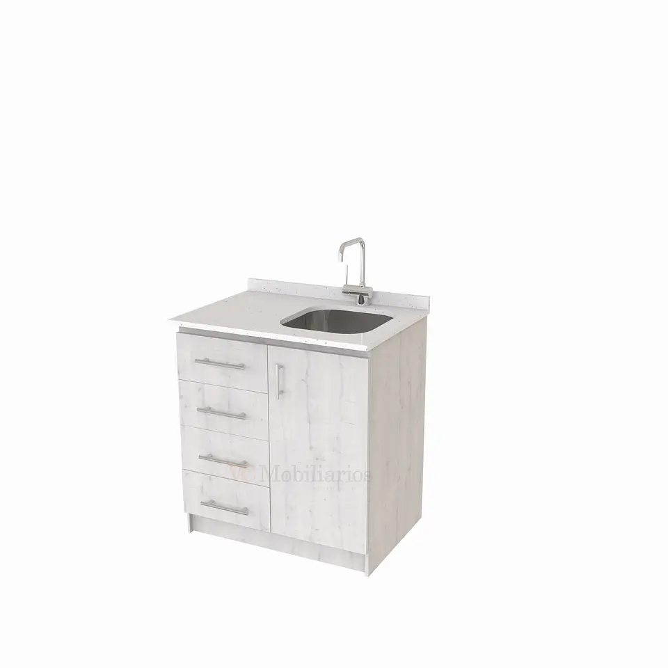 Mueble lavaplatos Simple de 90 cm / Cuarzo blanco galaxys / Izquierdo / Alaska 1