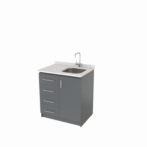 Mueble lavaplatos Simple de 90 cm / Cuarzo blanco galaxys / Izquierdo / Grafito