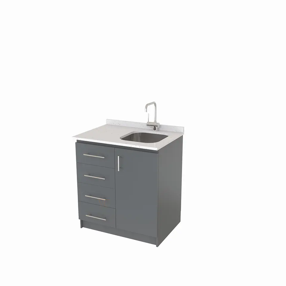 Mueble lavaplatos Simple de 90 cm / Cuarzo blanco galaxys / Izquierdo / Grafito 1