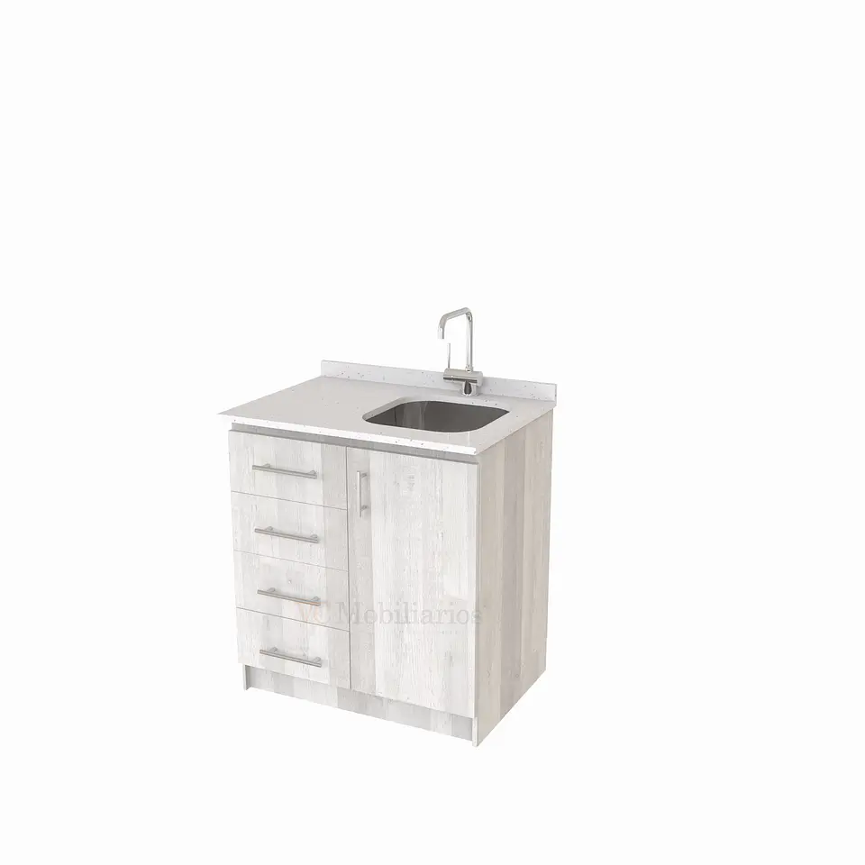 Mueble lavaplatos Simple de 90 cm / Cuarzo blanco galaxys / Izquierdo / Legno 1