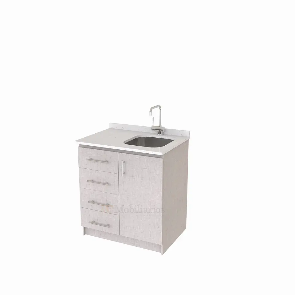 Mueble lavaplatos Simple de 90 cm / Cuarzo blanco galaxys / Izquierdo / Giorno 1