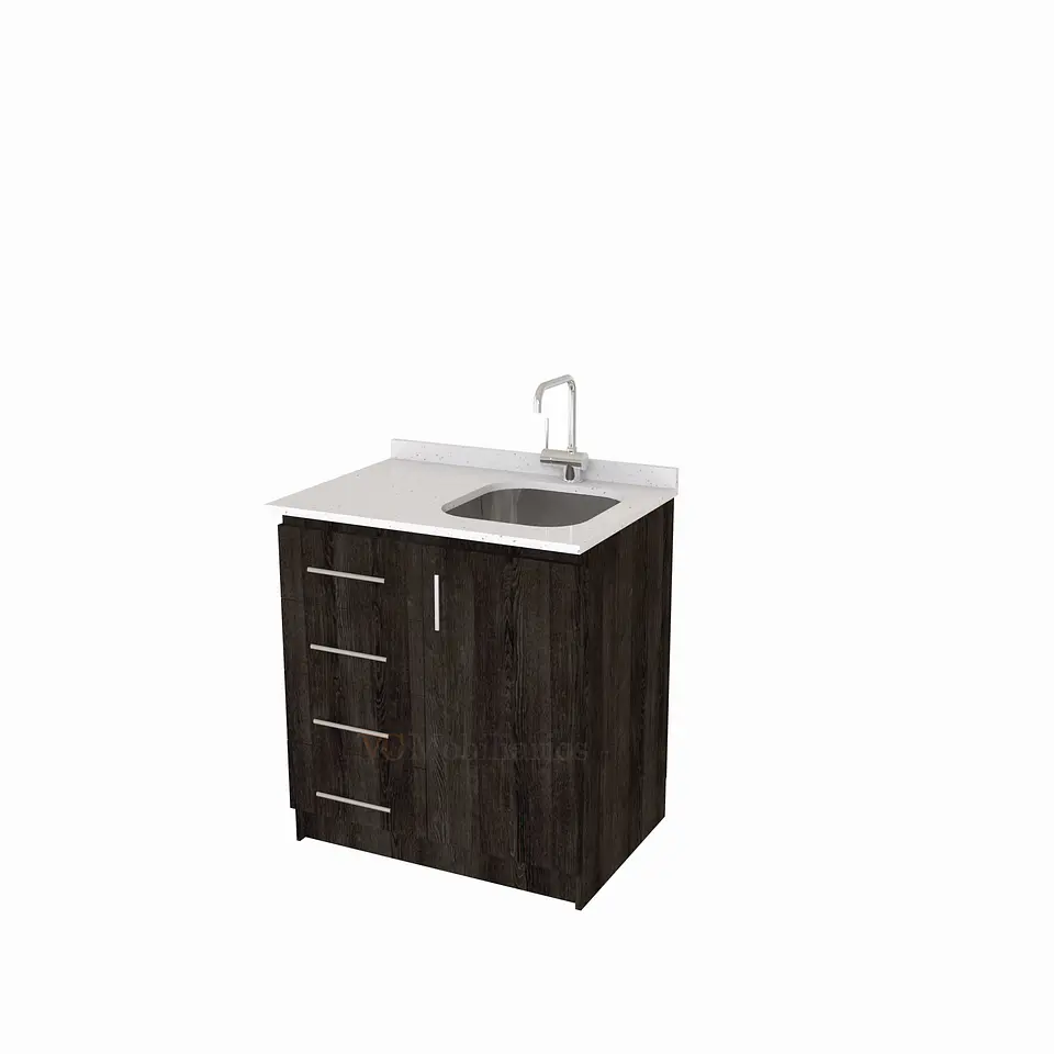 Mueble lavaplatos Simple de 90 cm / Cuarzo blanco galaxys / Izquierdo / Espresso 1