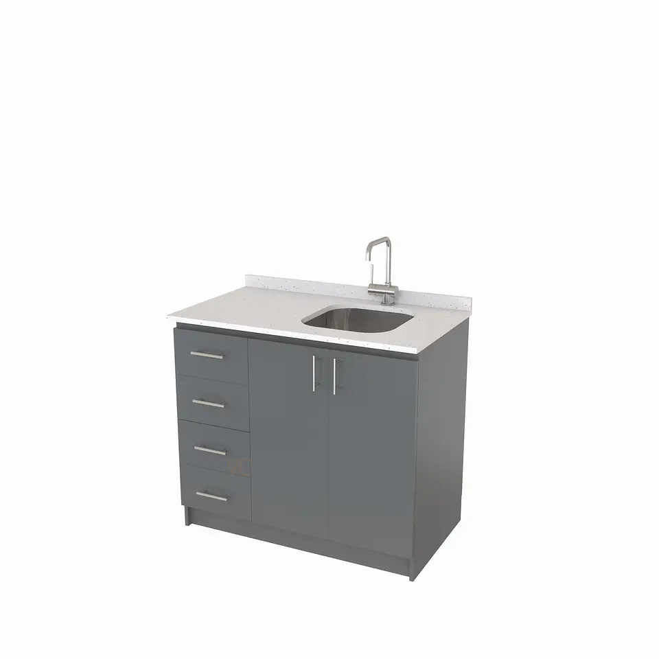 Mueble lavaplatos Simple de 100 cm / Cuarzo blanco galaxys / izquierdo / Grafito 1