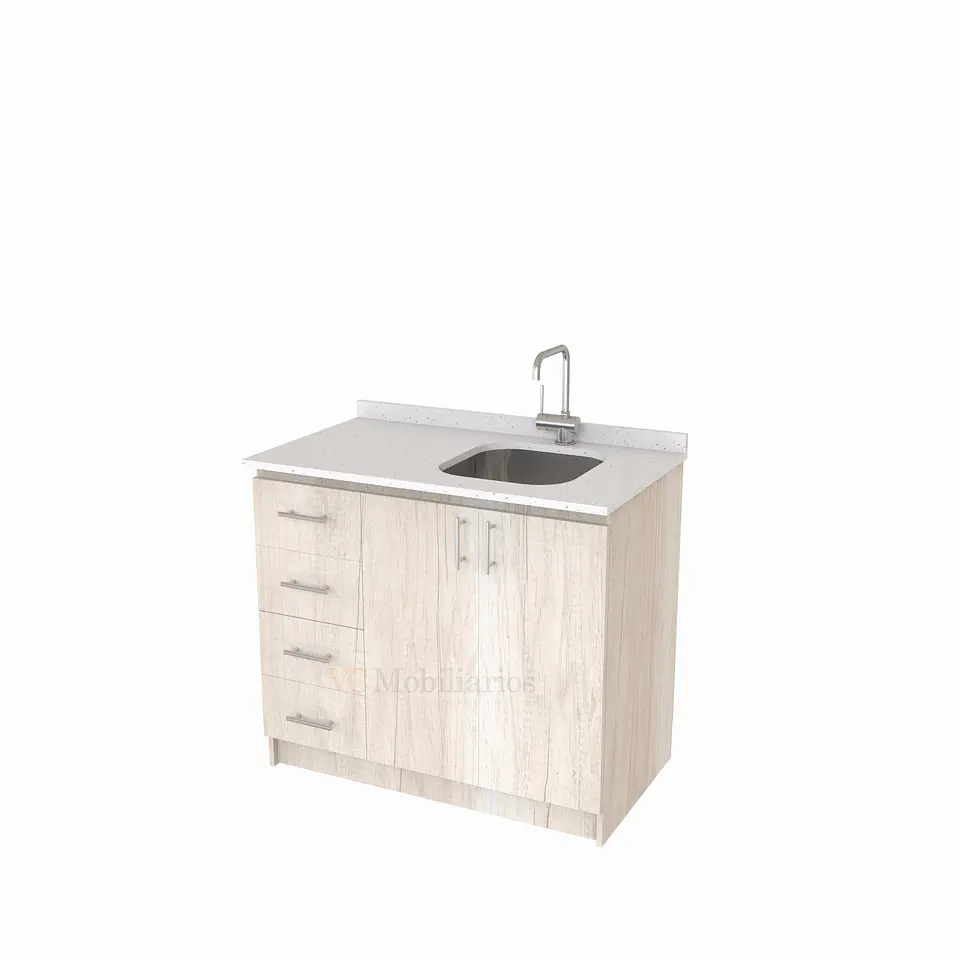 Mueble lavaplatos Simple de 100 cm / Cuarzo blanco galaxys / izquierdo / Toscana 1