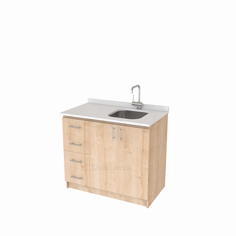 Mueble lavaplatos Simple de 100 cm / Cuarzo blanco galaxys / izquierdo / Rustico