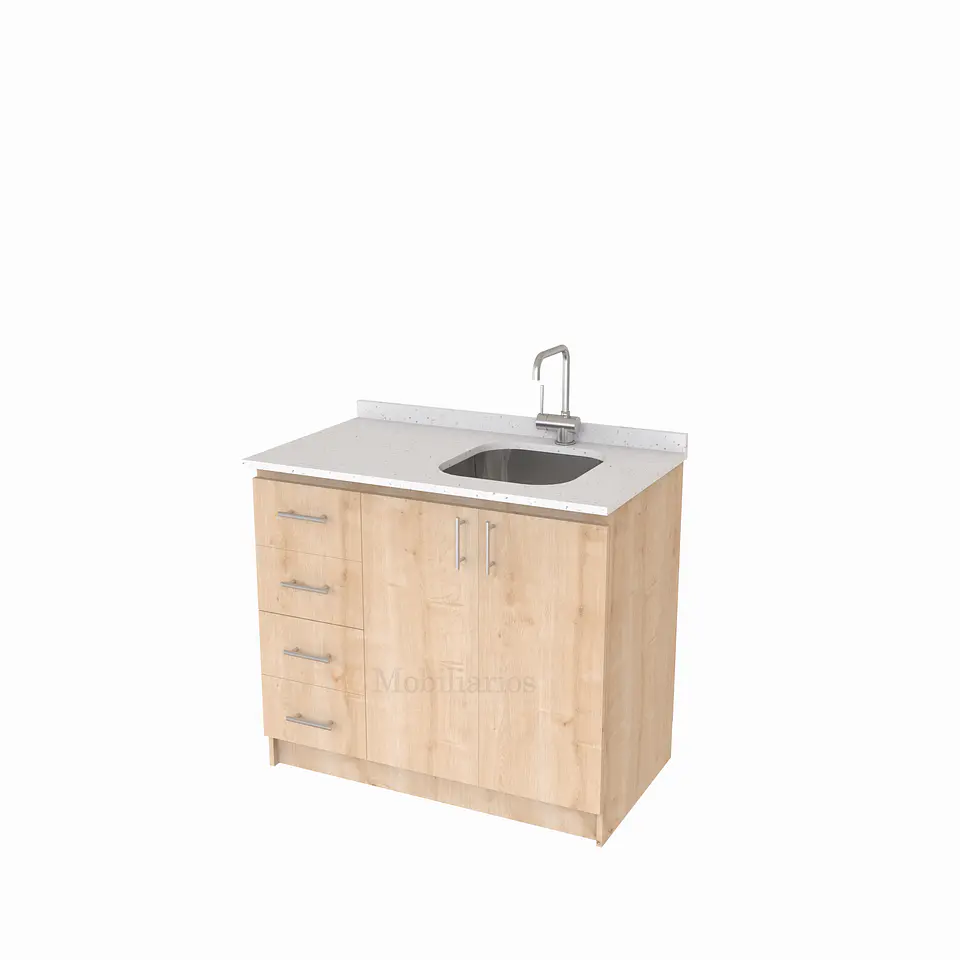 Mueble lavaplatos Simple de 100 cm / Cuarzo blanco galaxys / izquierdo / Rustico 1