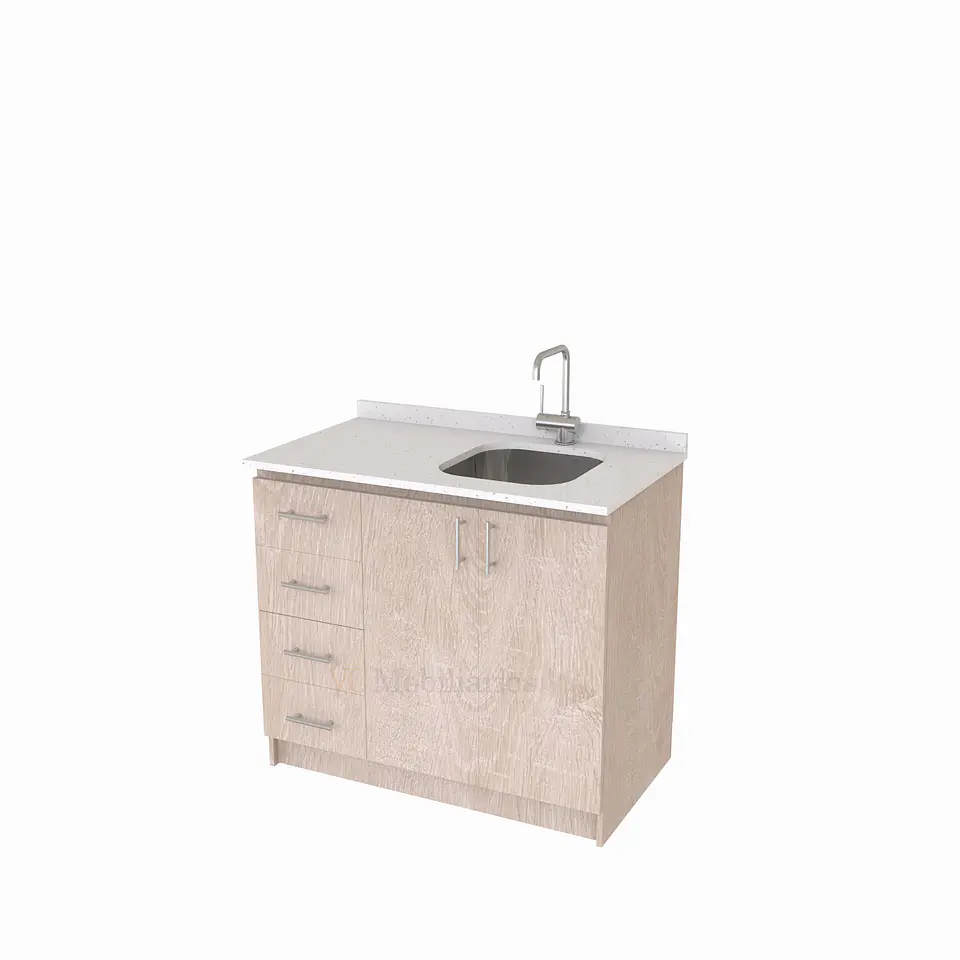 Mueble lavaplatos Simple de 100 cm / Cuarzo blanco galaxys / izquierdo / Provenzal 1