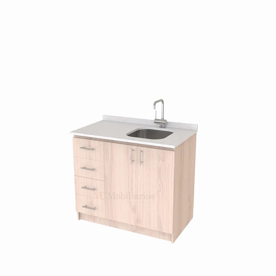 Mueble lavaplatos Simple de 100 cm / Cuarzo blanco galaxys / izquierdo / Nougat 1