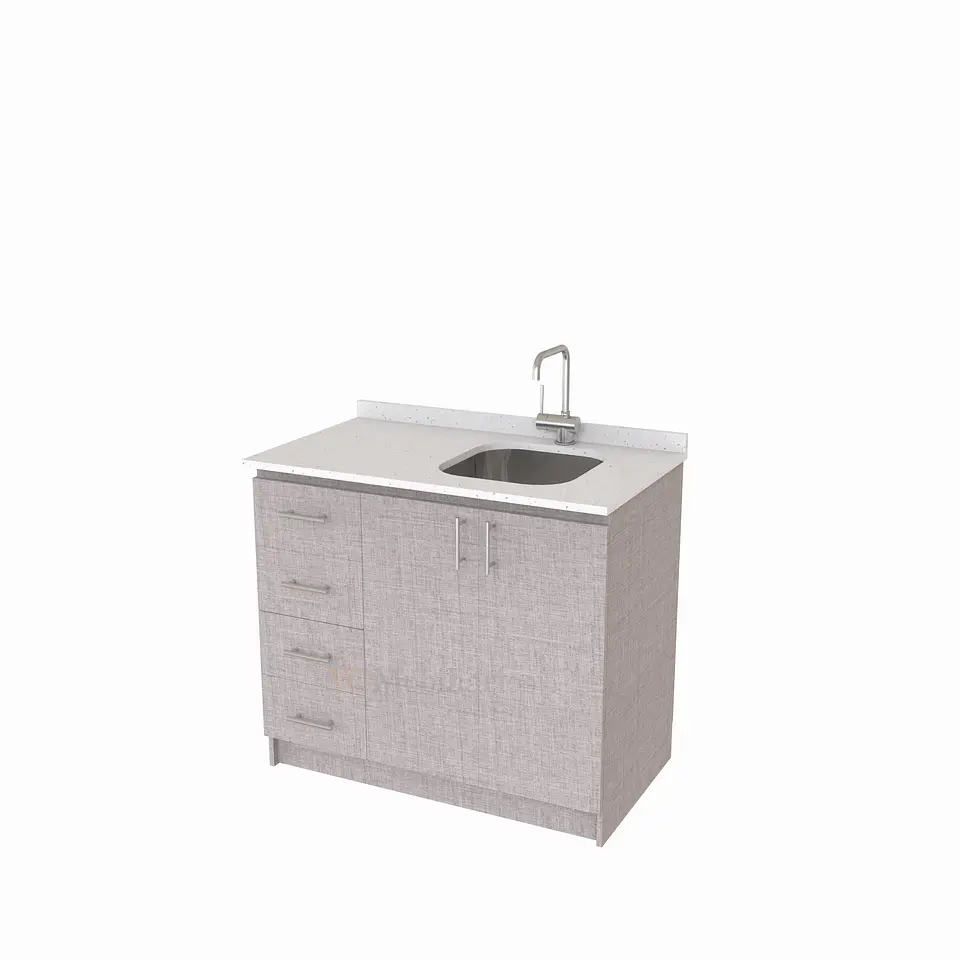 Mueble lavaplatos Simple de 100 cm / Cuarzo blanco galaxys / izquierdo / Notte 1