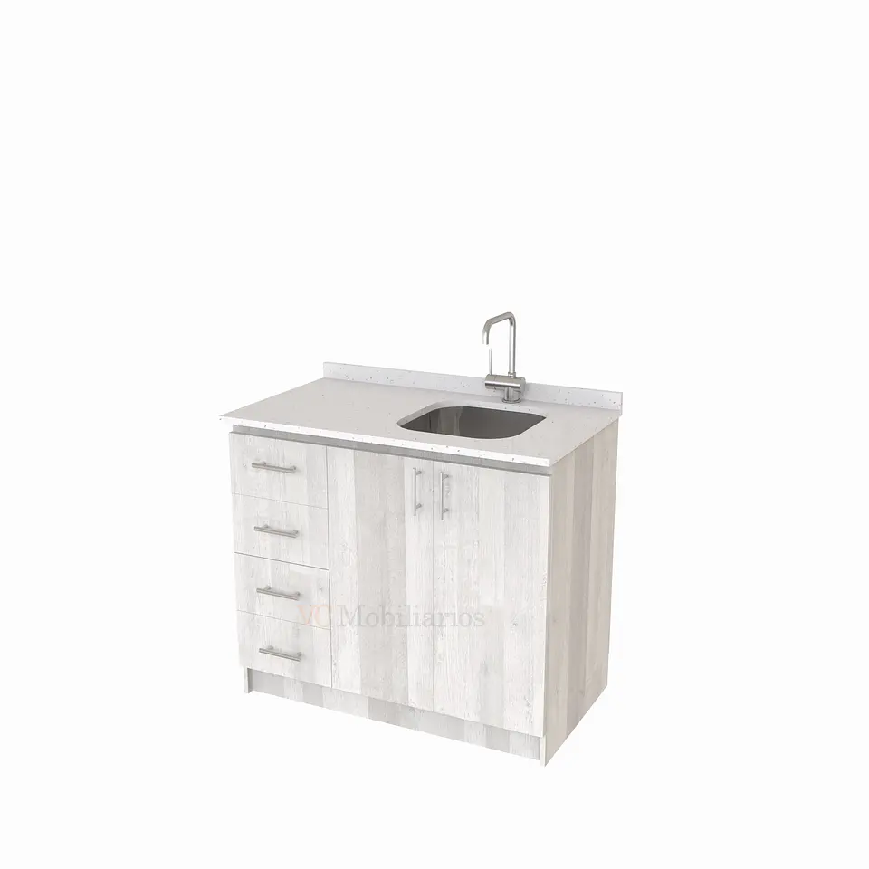 Mueble lavaplatos Simple de 100 cm / Cuarzo blanco galaxys / izquierdo / Legno 1