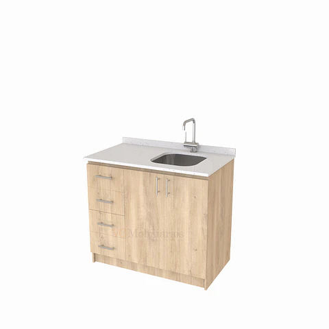 Mueble lavaplatos Simple de 100 cm / Cuarzo blanco galaxys / izquierdo / Jerez
