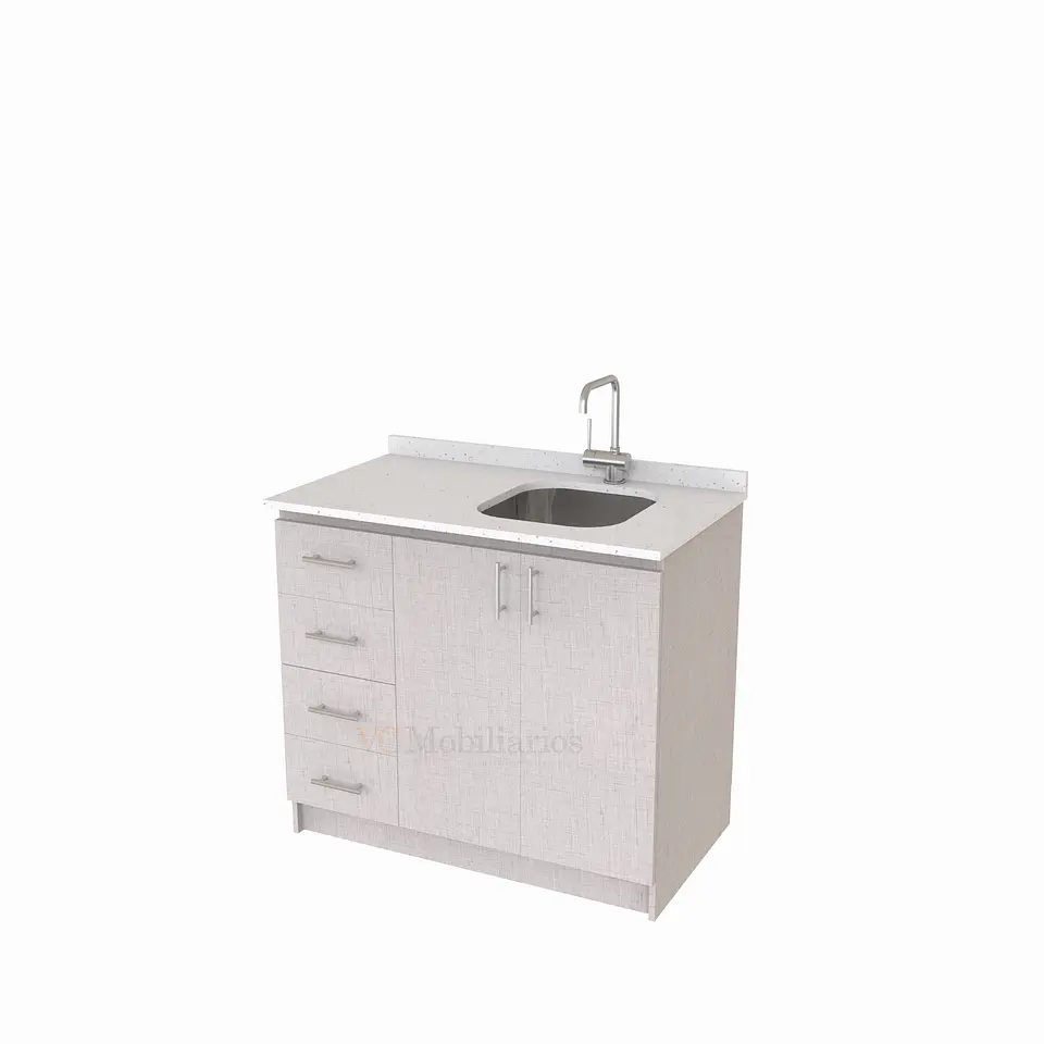 Mueble lavaplatos Simple de 100 cm / Cuarzo blanco galaxys / izquierdo / Giorno 1