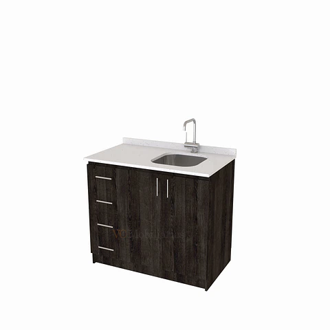 Mueble lavaplatos Simple de 100 cm / Cuarzo blanco galaxys / izquierdo / Espresso