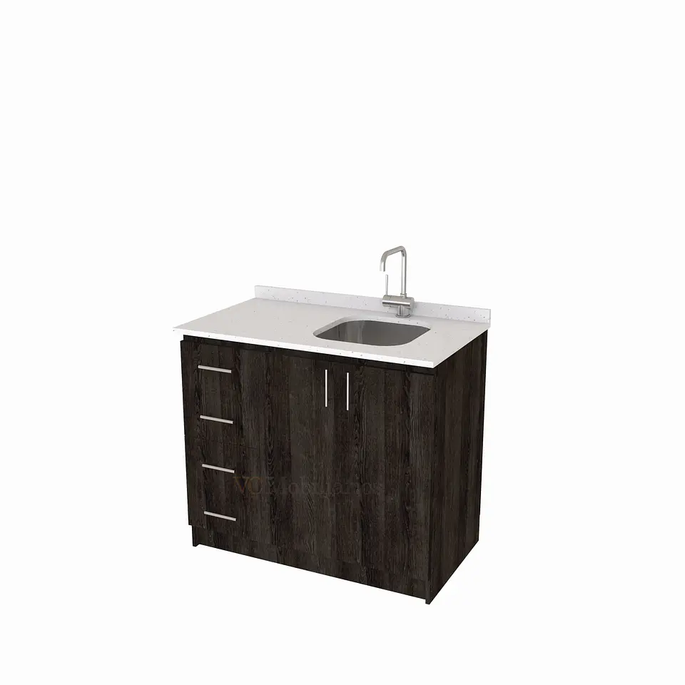 Mueble lavaplatos Simple de 100 cm / Cuarzo blanco galaxys / izquierdo / Espresso 1
