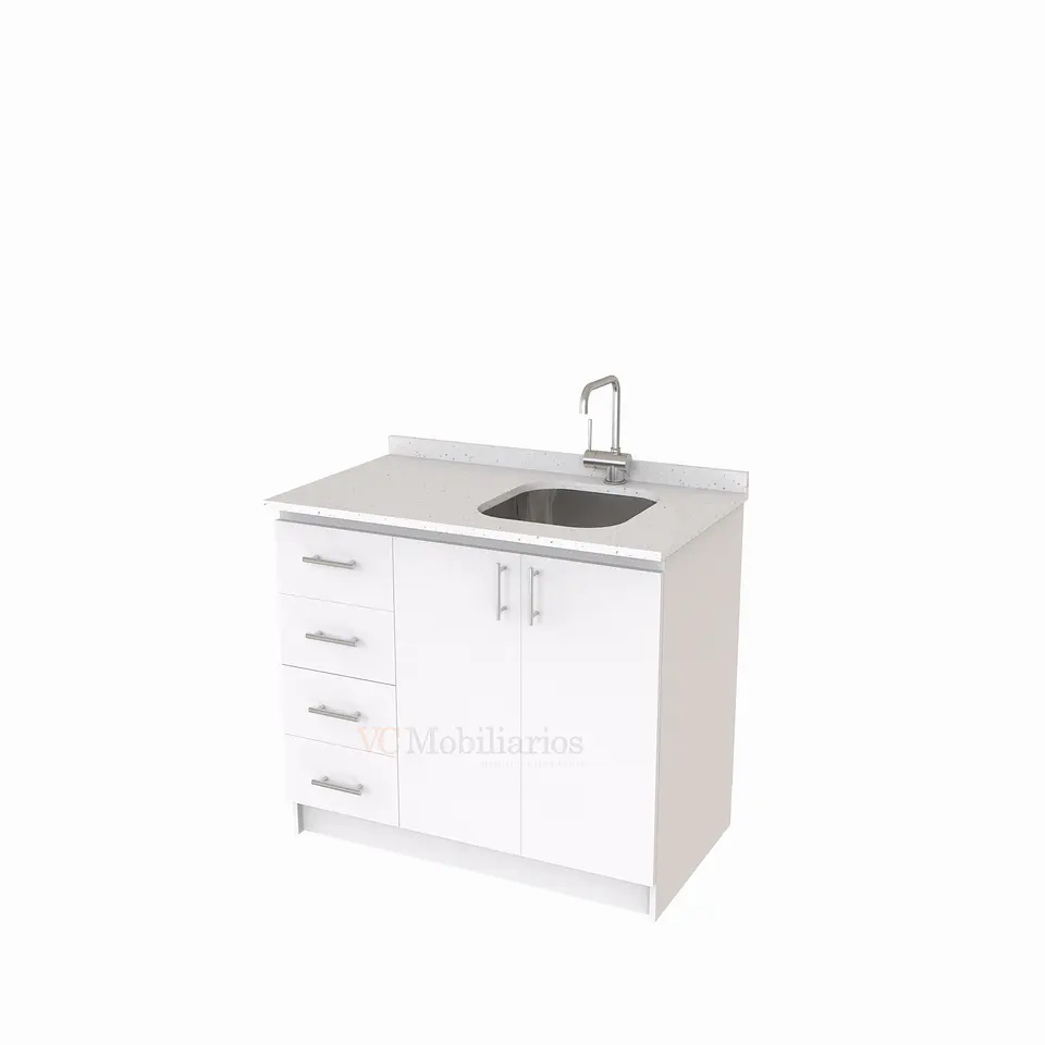 Mueble lavaplatos Simple de 100 cm / Cuarzo blanco galaxys / izquierdo / Blanco 1